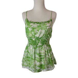 Vintage Anthropologie Odille Silk Floral Green & White Sleeveless Top Size 6